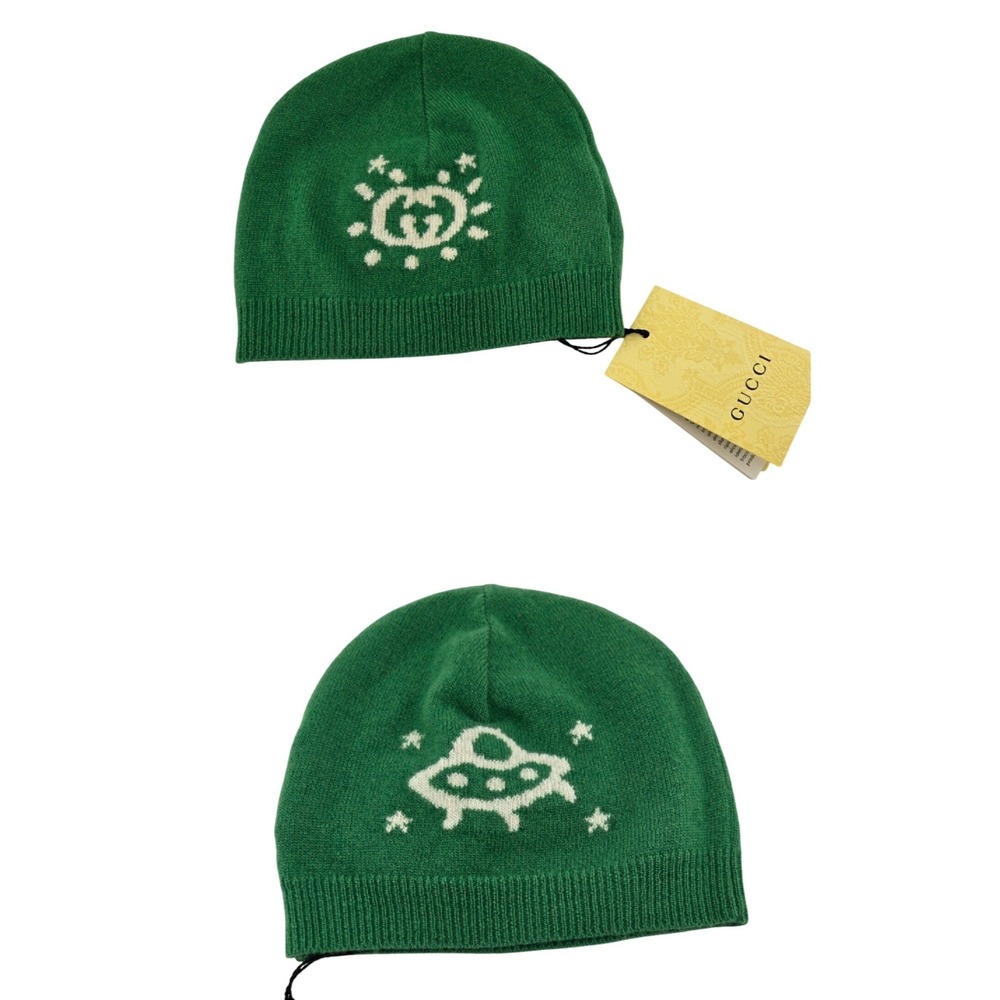 Gucci Kids Green GG UFO Star Knit Beanie Hat Italy 748423 4K206 3178 Size S - Picture 2 of 6